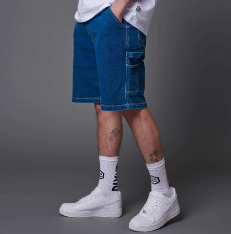 DOLLY NOIRE | DENIM CARPENTER SHORTS | Pantalone corto denim blue